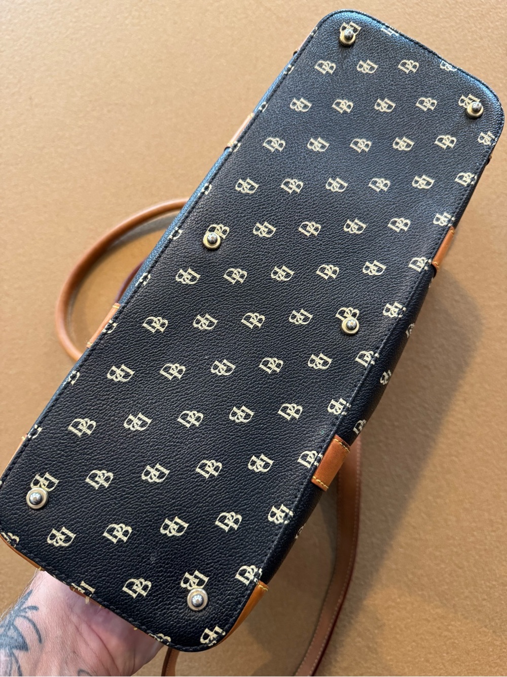 Dooney & Bourke Black Logo Leather Shoulder Bag with Brown Leather Trim - Picture 5 of 5